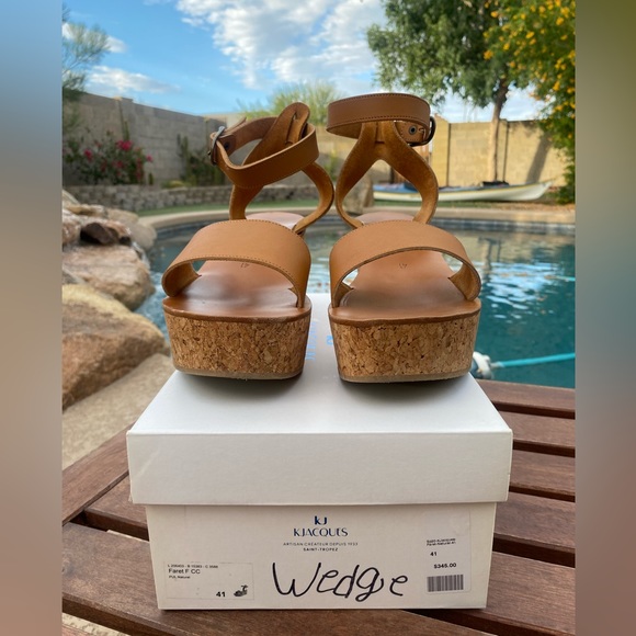 K.Jaques platform leather cork wedge sandals size 41 (10.5-11) - Picture 3 of 11